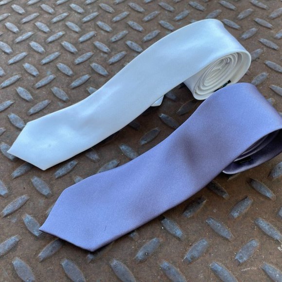 Other - Men Tie Collared Shirt Necktie Slim Fit Ties Lot of 2 Ties White/Light Purple